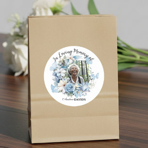 Sticker Rond Célébration De Vie 1 Photo Guirlande Bleue Florale