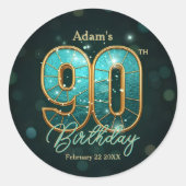 Sticker Rond Célébration des 90 ans Fancy Chic Bleu Turquoise e (Devant)