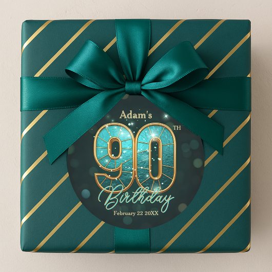 Sticker Rond Célébration des 90 ans Fancy Chic Bleu Turquoise e