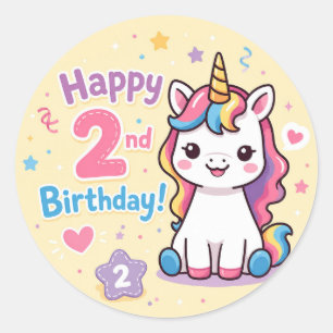 Sticker Rond Célébration du 2e anniversaire de Licorne Arc-en-C