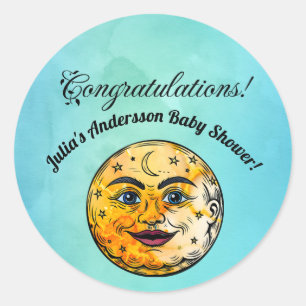 Sticker Rond Célébration du Baby shower de la Lune