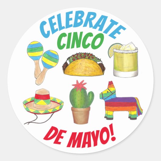 Sticker Rond Célébration du Cinco de Mayo Fiesta Taco Piñata Ca (Devant)