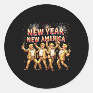 Sticker Rond Célébration du Nouvel An Patriotique Drôle Trump H
