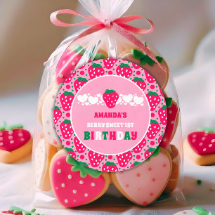 Sticker Rond Célébration du premier anniversaire fraise
