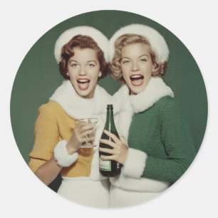 Sticker Rond Célébration joyeuse de champagne d'hiver