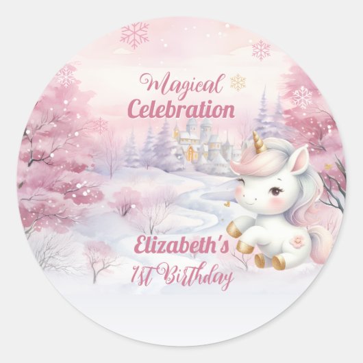 Sticker Rond Célébration magique Unicorn 1er anniversaire (Devant)