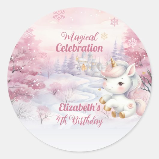 Sticker Rond Célébration magique Unicorn 4e fête d'anniversaire (Devant)