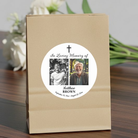 Sticker Rond Celebration Of Life 2 Photos Funeral White