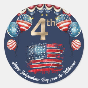 Sticker Rond Célébration patriotique du 4 juillet sur fond bleu