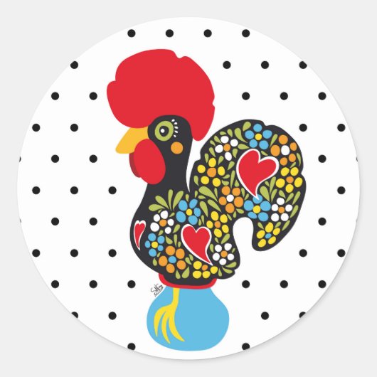 Sticker Rond Célèbre coq de Barcelos Nr 06 - Pois (Devant)