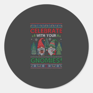 Sticker Rond Célébrez Gnomies Noël Gnomes Arbres Renne