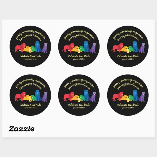 Sticker Rond Célébrez votre fierté Rainbow Lion Pride (Feuille)