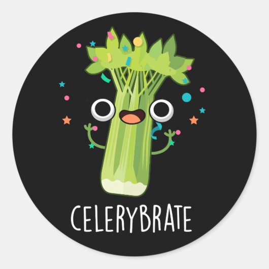 Sticker Rond Célérat Funny Veggie Celery Pun Dark BG (Devant)