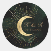Sticker Rond Céleste Emerald Gold Moon Mariage Classic Round (Devant)