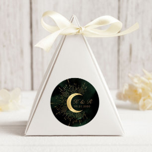 Sticker Rond Céleste Emerald Gold Moon Mariage Classic Round