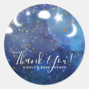 Sticker Rond Céleste Fantaisie Étoiles Dorées et Brillant Baby