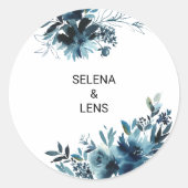 Sticker Rond Céleste Marine Bleu Mariage floral Enveloppe Phoqu (Devant)