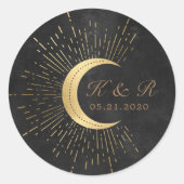Sticker Rond céleste minuit or lune Mariage Classic Round (Devant)