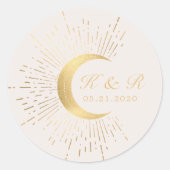 Sticker Rond céleste minuit or lune Mariage Classic Round (Devant)