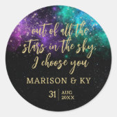 Sticker Rond Céleste Nuit Sky Space Nebula Gold Star Mariage (Devant)