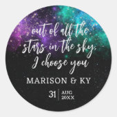 Sticker Rond Céleste Nuit Sky Space Nebula Gold Star Mariage (Devant)