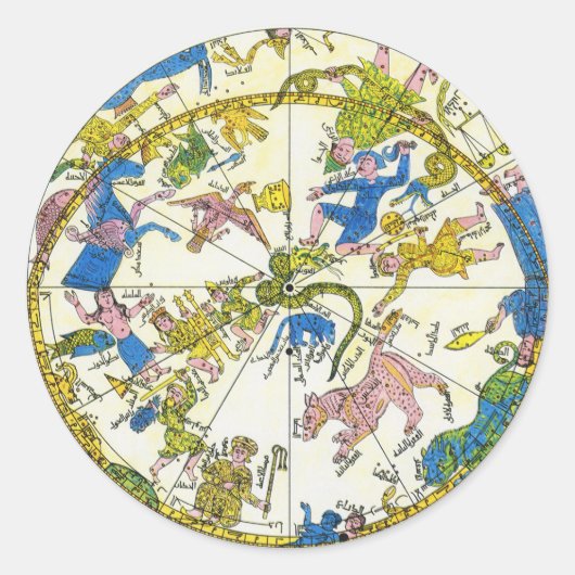 Sticker Rond Céleste Vintage, Sphère Arabe, Constellations (Devant)