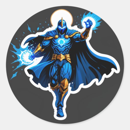 Sticker Rond Celestial Arc Knight – Blue Energy Ascension (Devant)