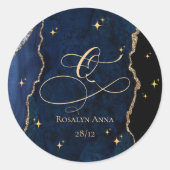 Sticker Rond Celestial Blue Quinceanera Midnight Stars Moon (Devant)