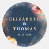 Sticker Rond Celestial Floral Galaxy Starry Night Blue Wedding (Devant)