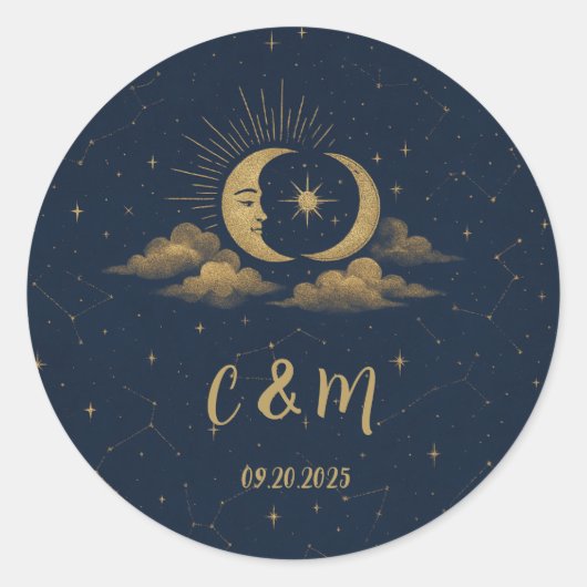 Sticker Rond Celestial Moon Wedding Envelope Seal (Devant)