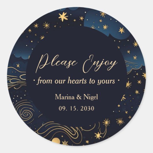 Sticker Rond Celestial Navy Gold Wedding Favor (Devant)