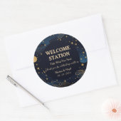 Sticker Rond Celestial Navy Gold Wedding Welcome Station (Enveloppe)