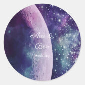 Sticker Rond Celestial Purple Galaxy Moon Wedding (Devant)