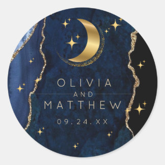 Sticker Rond Celestial Wedding Blue and Gold Wedding 