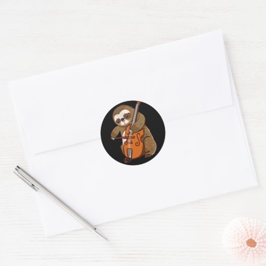 Sticker Rond Cellist Sloth Cello Player Orchestra Music Animal (Enveloppe)