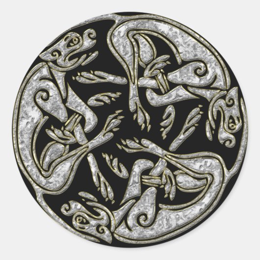 Sticker Rond Celtic dogs traditionnel ornament gold and silver (Devant)
