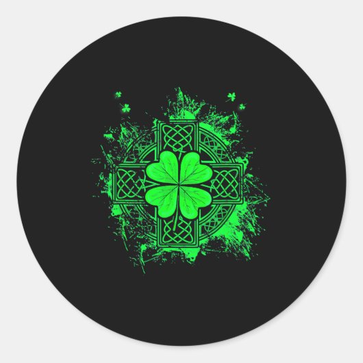 Sticker Rond Celtic Knot Irish Shamrock Three Leaf Clover St Pa (Devant)