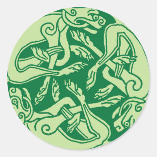 Sticker Rond Celtic pattern with dogs - green