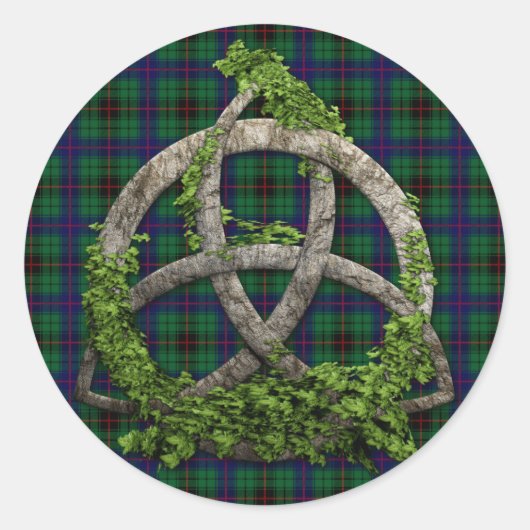 Sticker Rond Celtic Trinity Knot Et Clan Davidson Tartan (Devant)