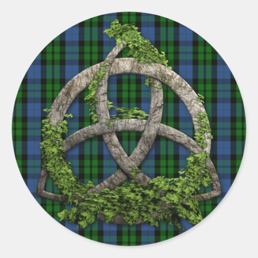 Sticker Rond Celtic Trinity Knot Et Clan MacKay Tartan (Devant)