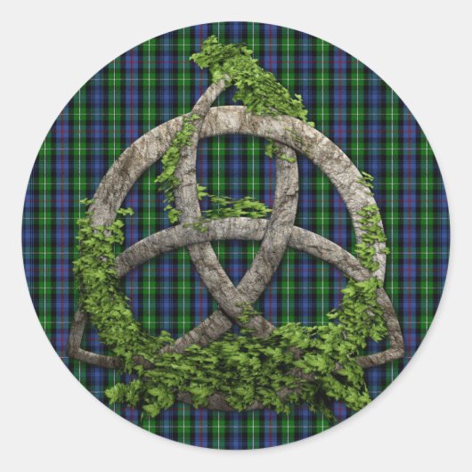 Sticker Rond Céltic Trinity Knot Et Clan MacKenzie Tartan (Devant)