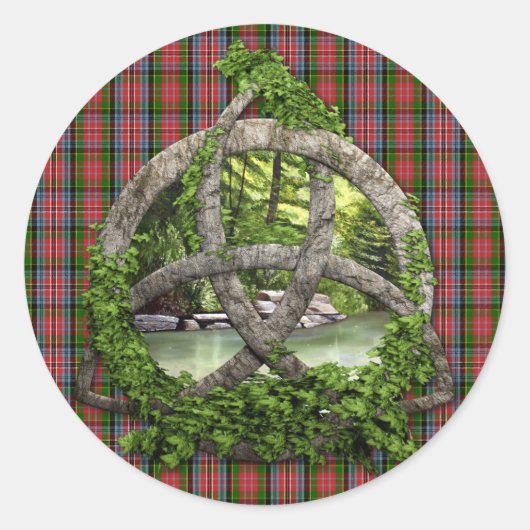 Sticker Rond Celtic Trinity Knot Et Clan MacPherson Tartan (Devant)