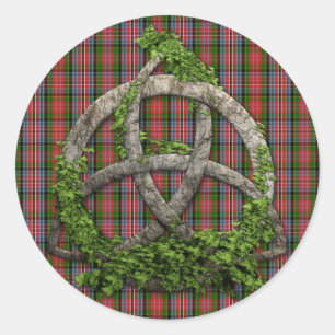Sticker Rond Celtic Trinity Knot Et Clan MacPherson Tartan