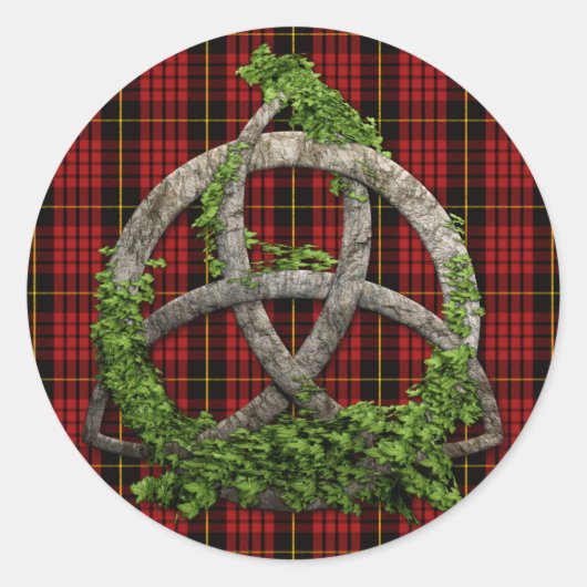 Sticker Rond Céltic Trinity Knot Et Clan MacQueen Tartan (Devant)
