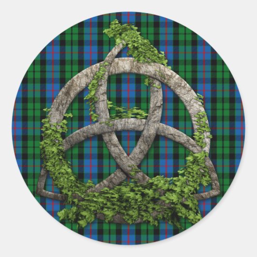 Sticker Rond Celtic Trinity Knot Et Clan Morrison Tartan (Devant)