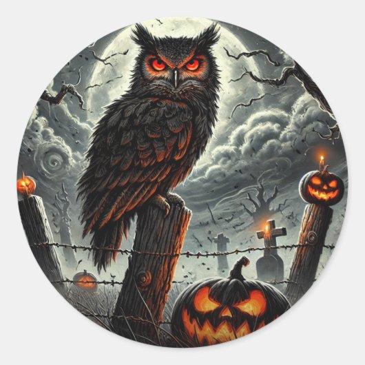 Sticker Rond Cemetery Night Owl Éffrayant Szn Glow Halloween Pa (Devant)