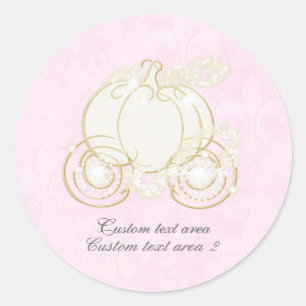 Sticker Rond Cendrella Rose & Or Carrosse de Princesse Favori