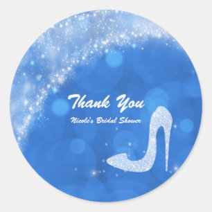 Sticker Rond Cendrillon bleu et blanc à paillettes Escarpins Pa