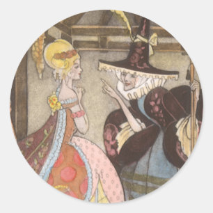Sticker Rond Cendrillon et Fée Gomère, Vintage Conte de Fée