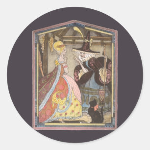 Sticker Rond Cendrillon et Marraine Fée, Conte de Fées Vintage